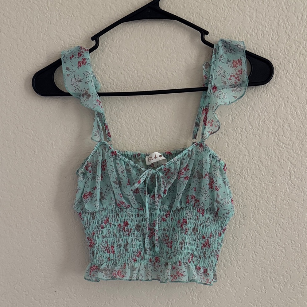 Green floral crop top